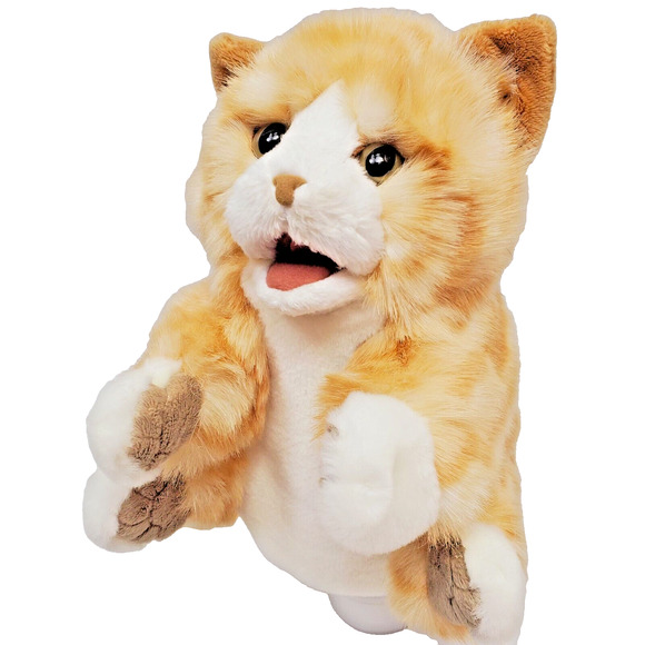 Folkmanis Orange Tabby Cat Kitten Hand Puppet Plush Fluffy Full Body Green Eyes - Picture 2 of 8